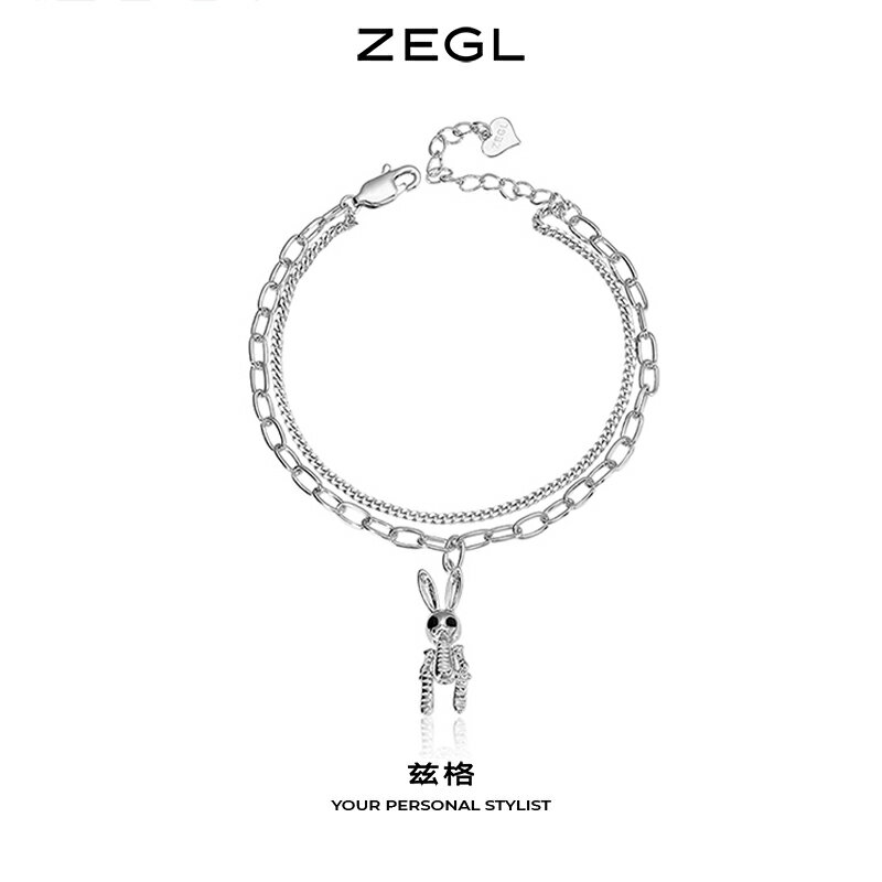 ZEGL925純銀復古雙層機械兔子手鏈女ins小眾設計冷淡風個性手飾品