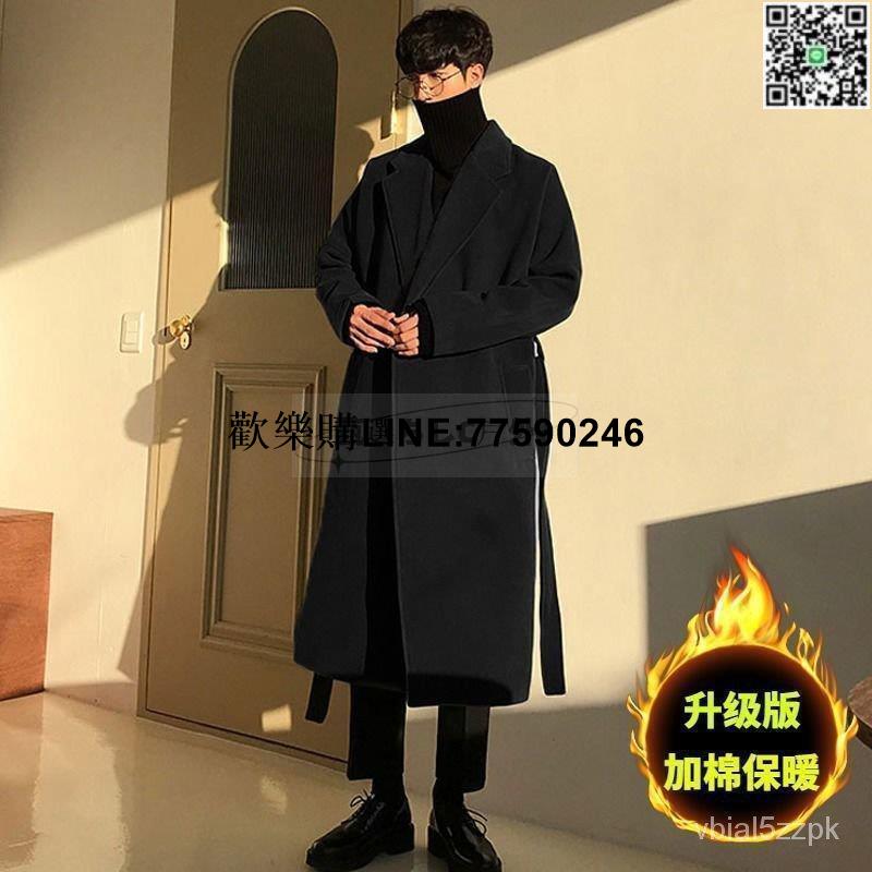 【歡樂購】日係 風衣外套 男 羊毛大衣 男 毛呢外套 羊毛外套男 毛呢大衣男 雙排扣大衣 長版 加厚保暖 韓版 西裝外套