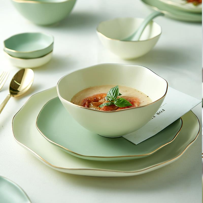 曲巢 歐式風格創意餐具碗碟套裝碗盤子家用高檔簡約現代碗筷組合