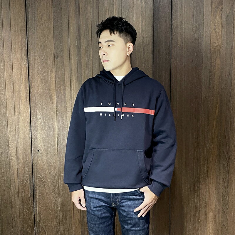 美國百分百【全新真品】Tommy Hilfiger 連帽上衣 棉質 刷毛 男款 TH 長袖 logo 帽T 深藍 CP16