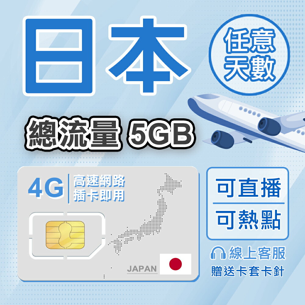 【超商免運 限時優惠中】日本網卡 5~15天 天數任選 總流量5GB 日本電信訊號網路卡 日本SIM卡 純上網