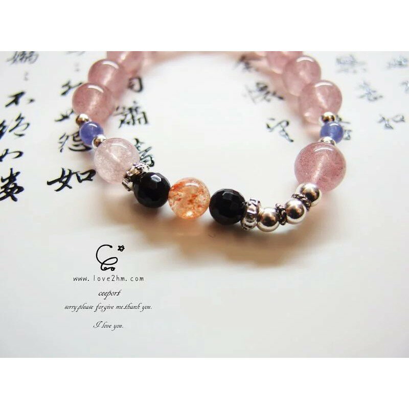 開運水晶手鏈(牛寶寶)/草莓晶/黑碧璽/坦桑石/太陽石/925銀 [晶晶工坊-love2hm]