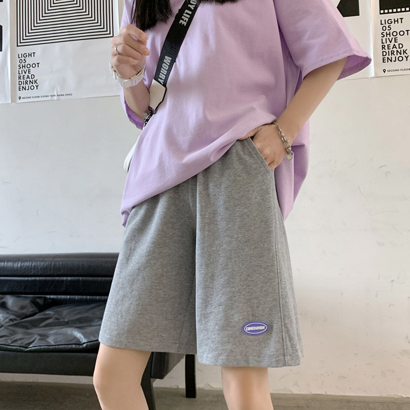 運動短褲 女夏季韓版黑色中褲 ins潮寬松直筒休閑五分褲子【不二雜貨】