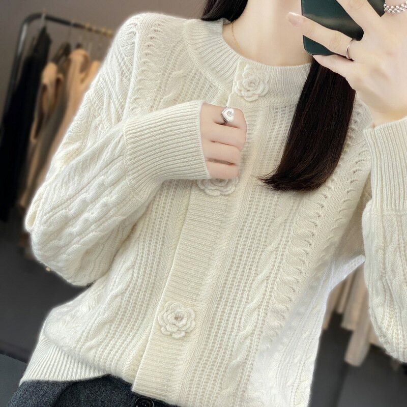 【巴黎精品】現貨+預購 100%羊毛外套針織毛衣-保暖經典氣質羊毛針織開衫女外套4色a1id21