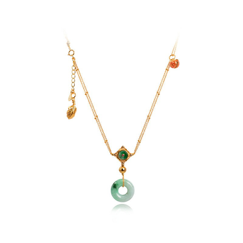 【巴黎精品】925純銀項鍊翡翠吊墜-平安扣鍍18K金琺瑯彩女飾品a1ha14
