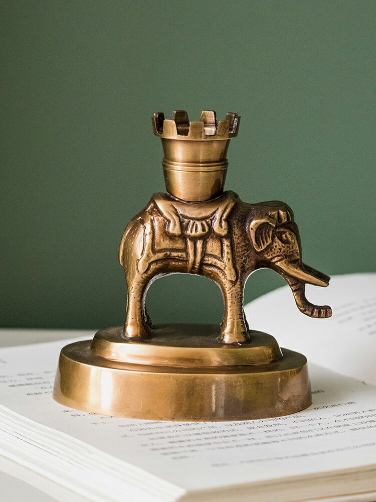 進口黃銅燭臺單支蠟燭歐式法式手工雕花創意大象復古做舊裝飾擺件