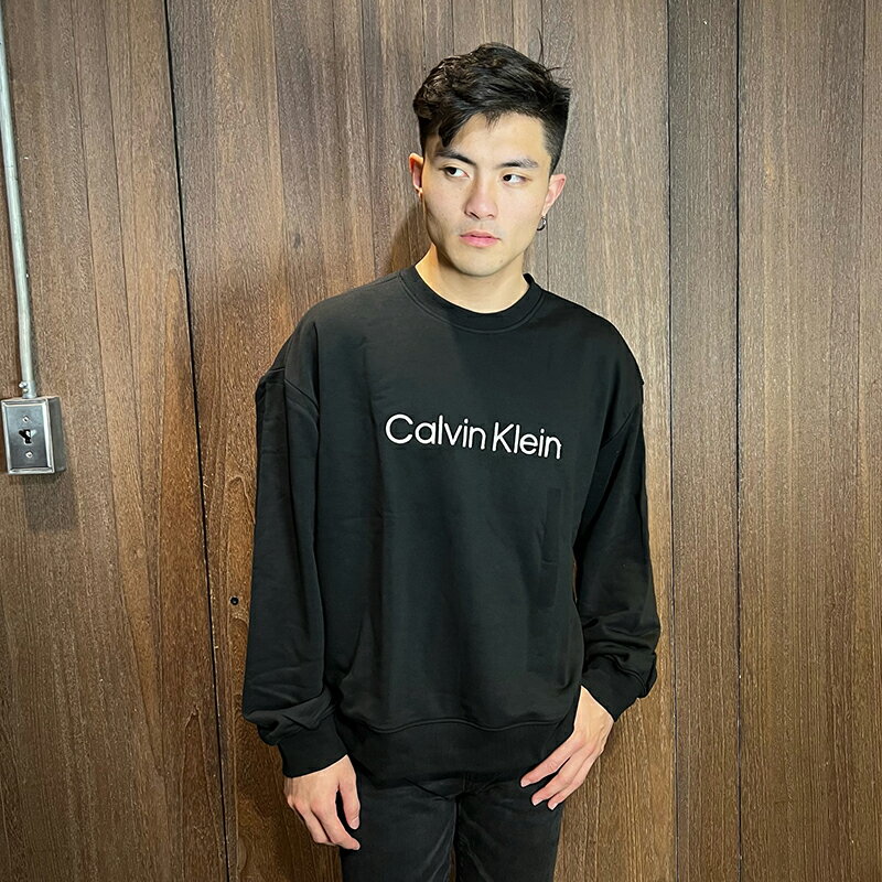 美國百分百【全新真品】Calvin Klein 大學T 長袖T恤 CK 長T logo 上衣 男 黑色 BM94