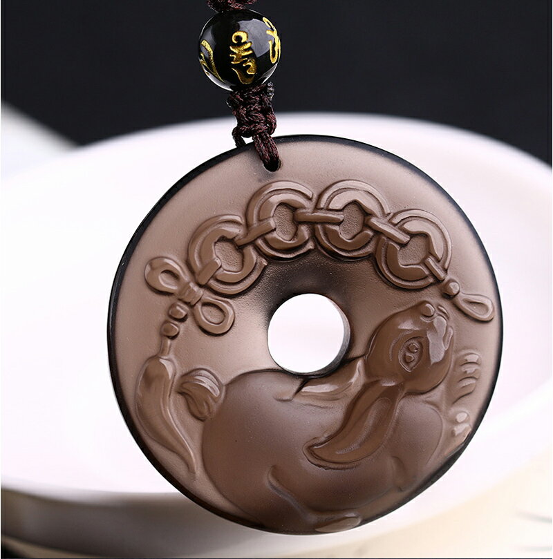 天然冰種黑曜石屬兔人年吉祥物吊墜鴻兔賜寶項墜項鏈 2