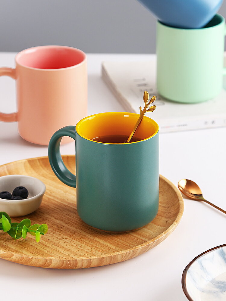 可愛陶瓷杯子馬克杯簡約家用茶杯女辦公室咖啡杯喝水情侶水杯一對