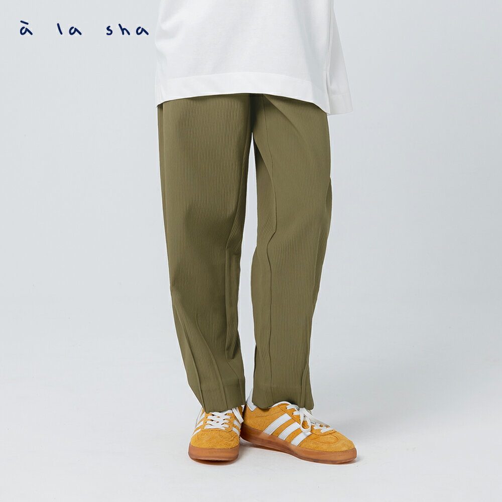 a la sha 斜鬆緊質感長褲