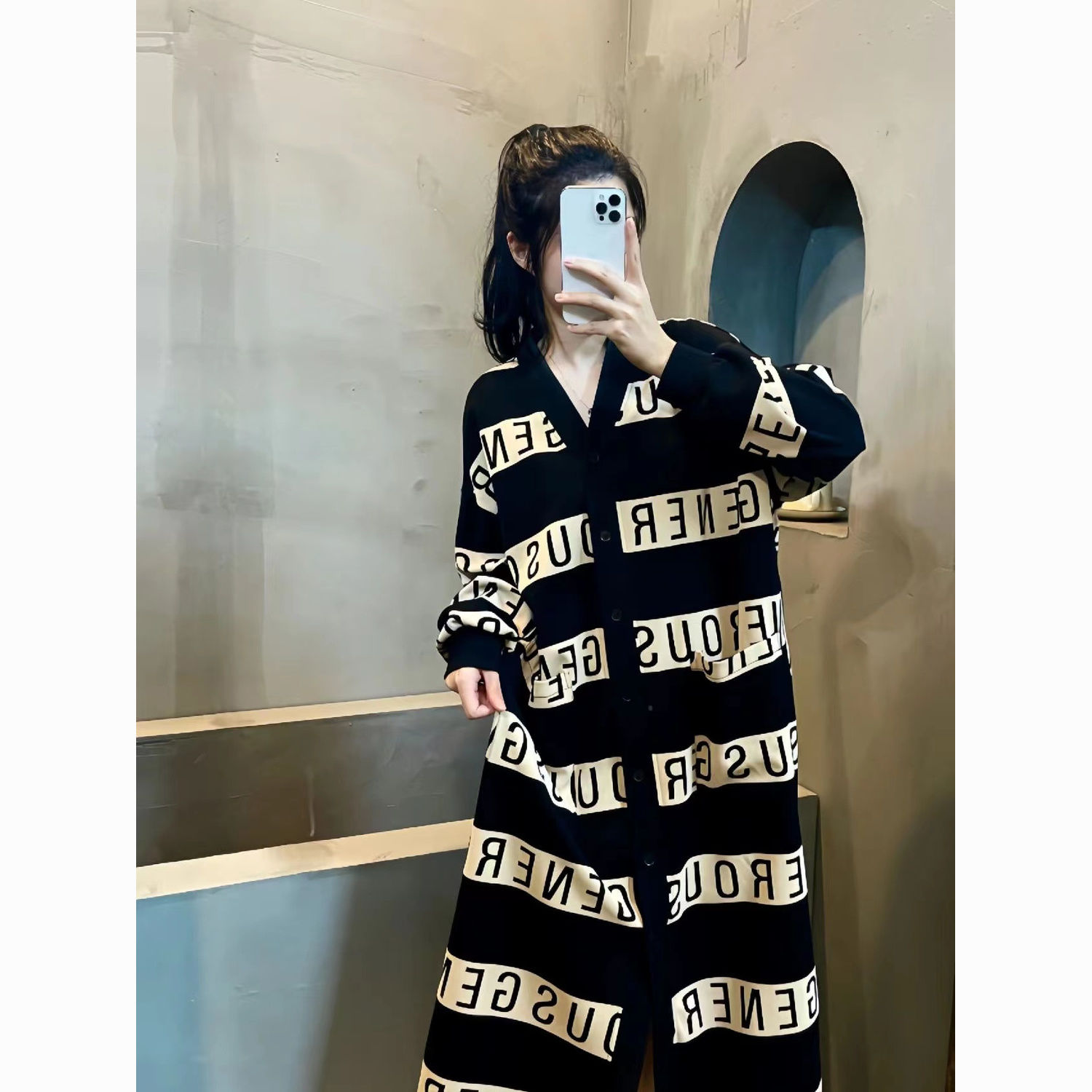 睡衣純欲風睡裙長款連體韓版字母家居服可外穿時尚休閒春秋季新款【倪醬】