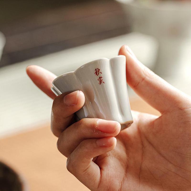 【優選百貨】手工陶瓷海棠花口杯功夫茶具茶杯品茗杯手繪小碎花主人杯單杯子