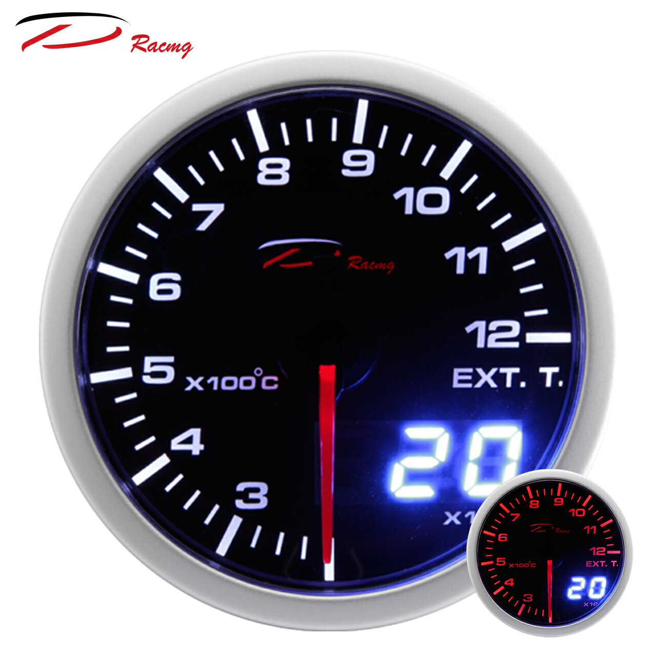 【D Racing三環錶/改裝錶】60mm排溫錶 EXHAUST GAS TEMP。Dual View 指針+數字雙顯示系列。錶頭無設定功能。