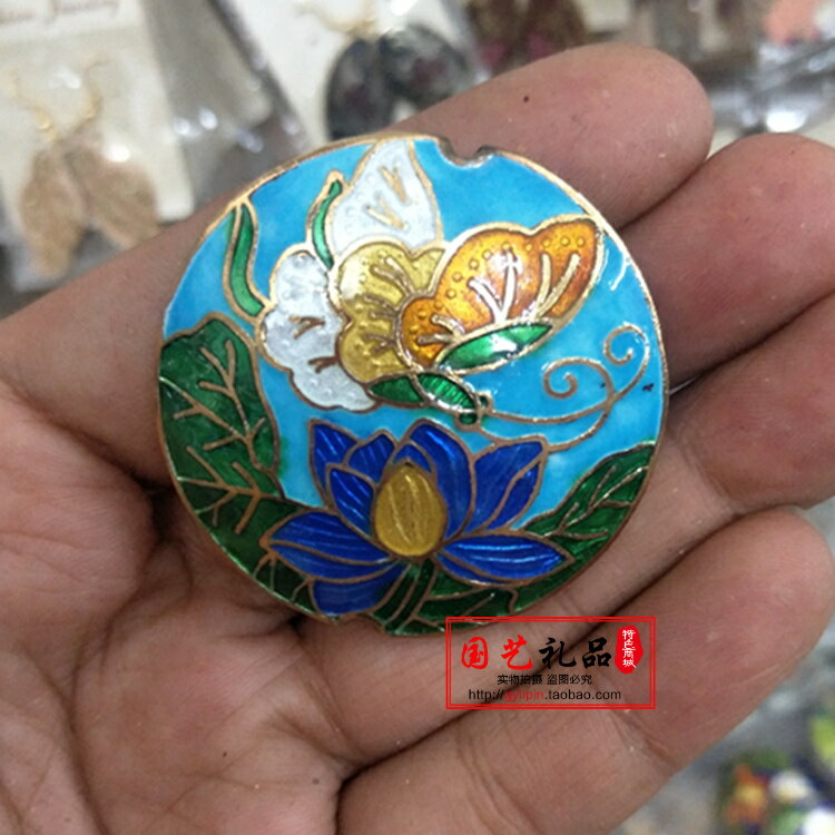 DIY飾品配件 北京景泰藍配件直銷 80年代琺瑯項鏈配件 蝴蝶牡丹