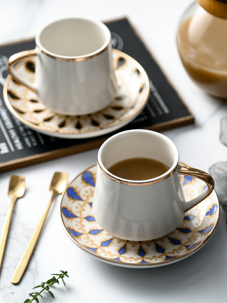 土耳其陶瓷咖啡杯帶勺子歐式小奢華描金邊下午茶杯碟套裝送杯架