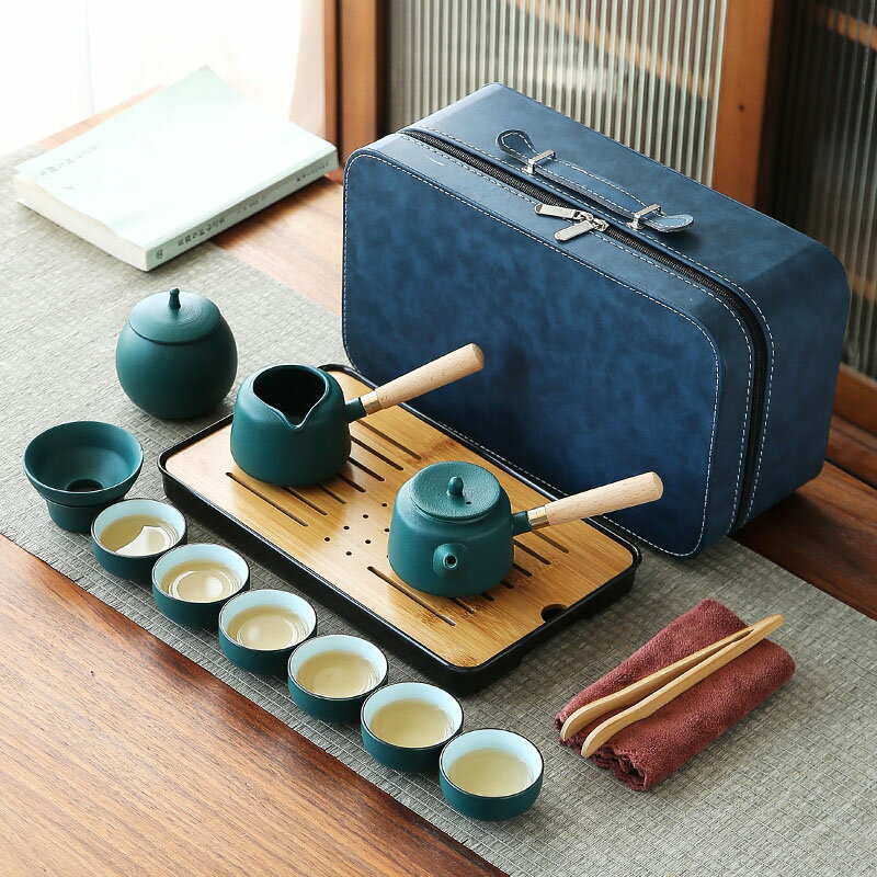旅行茶具 快客杯 日式旅行戶外功夫茶具小套裝家用泡茶壺陶瓷茶杯茶盤便攜式收納包『XY39221』