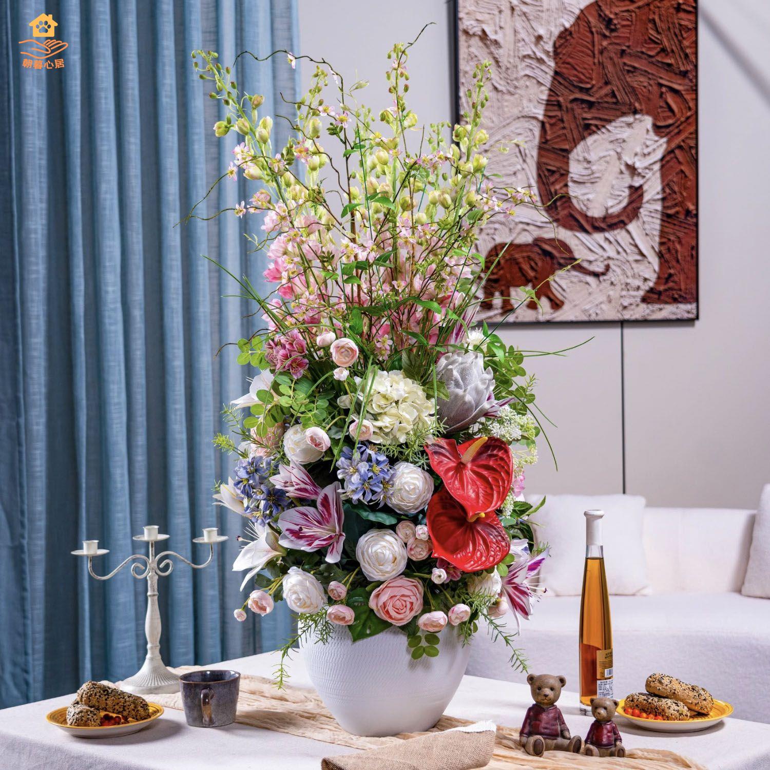 限時下殺 仿真花 假花 綠植 高檔輕奢模擬插花藝新款塑膠假花盆栽擺設酒店餐廳藝術裝飾品擺件八折下殺wy22