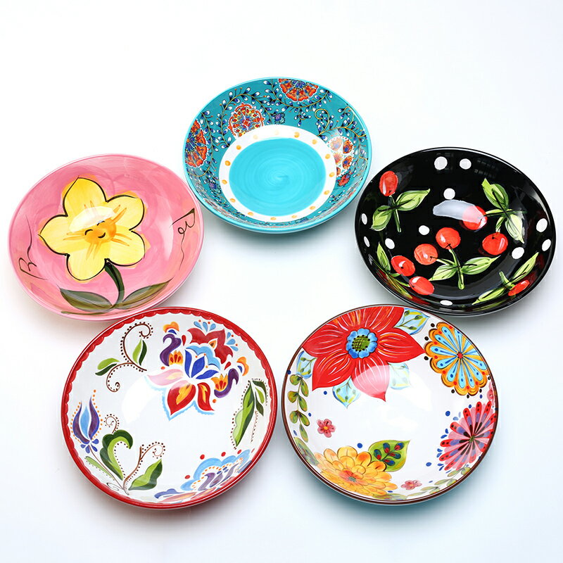 陶瓷餐具泡面碗8英寸球碗 單個創意個性手繪家用湯碗大面碗沙拉碗