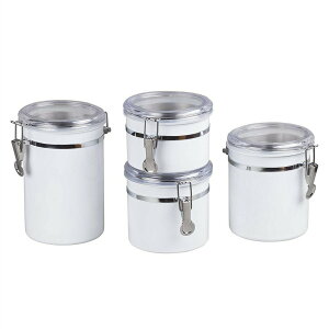 Creative Home 4件套不鏽鋼白色密封罐 硅膠 透明蓋 儲物罐