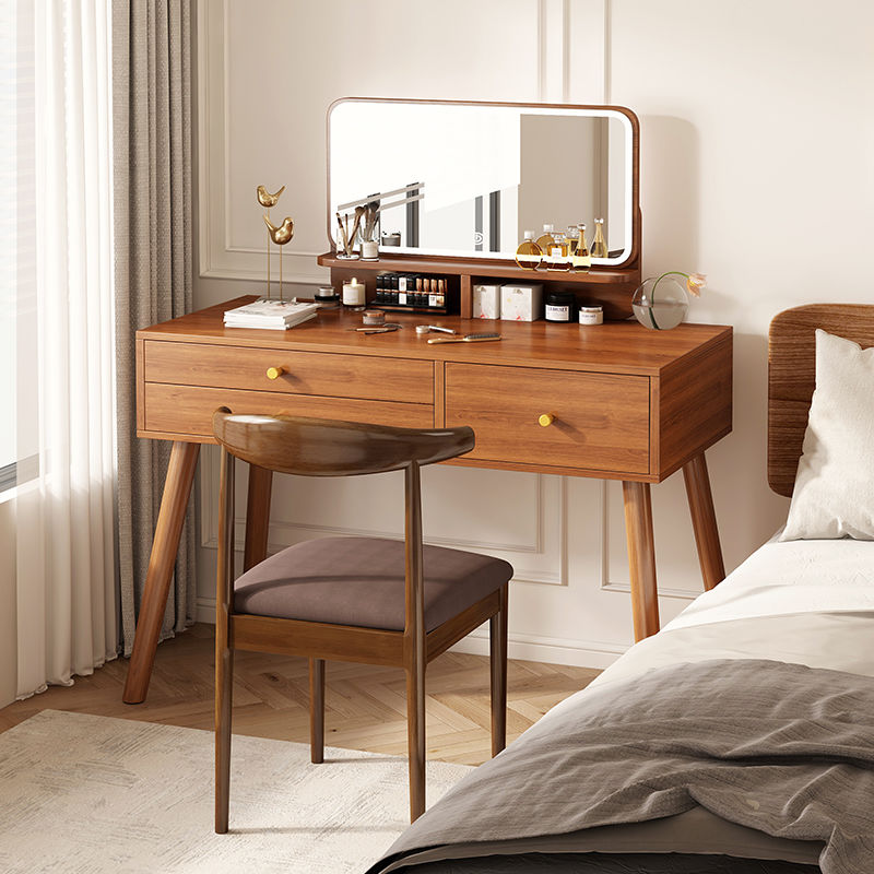 免運 化妝桌 實木梳妝臺 小戶型化妝桌  新中式梳妝臺臥室現代簡約2025新款輕奢小戶型簡易梳妝臺書桌一體 可開發票 全館八折 工廠現貨直銷 新品特價 y9052