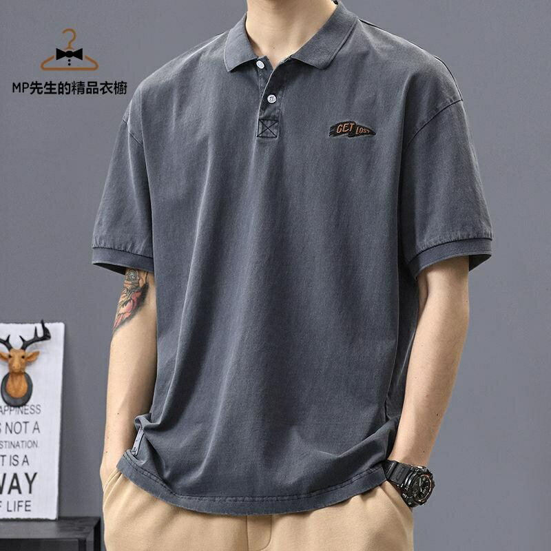 男士短袖t恤 POLO衫高階感翻領透氣 男裝 polo衫 大碼美式復古商務裝男 大尺碼t恤 短袖t恤