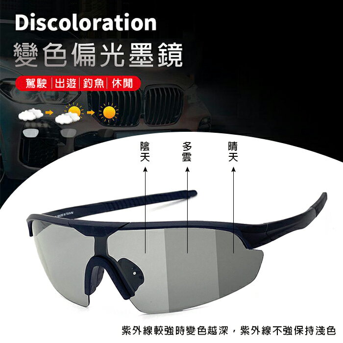 智慧感光變色偏光墨鏡 大框運動偏光 Polarized 防眩光/重量輕盈/抗UV400/路跑眼鏡