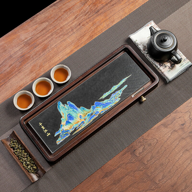 陶瓷茶盤家用現代簡約排水功夫茶具托盤竹製中式茶臺茶海幹泡盤