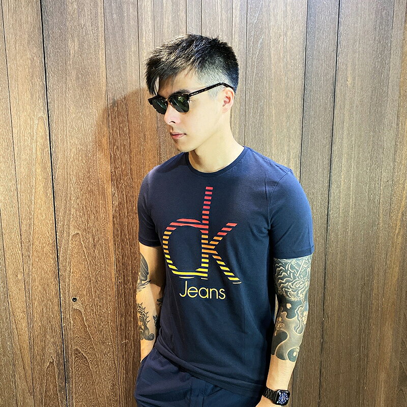 美國百分百【美國真品】Calvin KleinT恤 CK 短袖 T-shirt 大logo 短袖 男 深藍色 K173