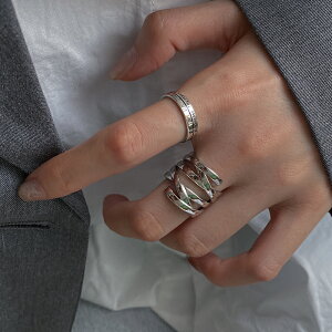 925純銀時間戒指女小眾設計時尚羅馬數字開口食指戒個性螺旋指環