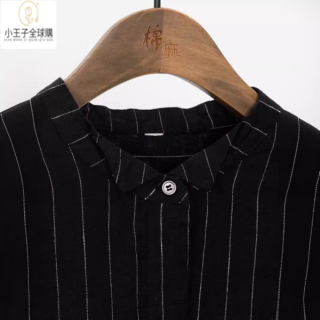 【公司現貨速發】免運 開發票 小王子女裝新品夏季100%亞麻女士襯衫常規通勤款爆款顯瘦條紋上衣女裝上衣 流行女裝 棉麻 早秋 日韓女裝