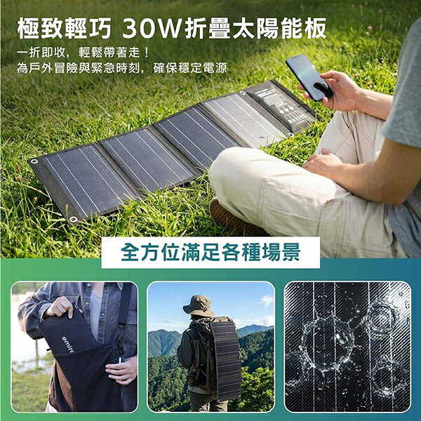 日本eMIRAI】30W 折疊式冒險太陽能板EMRS30 充電板支援USB快充小瓦力