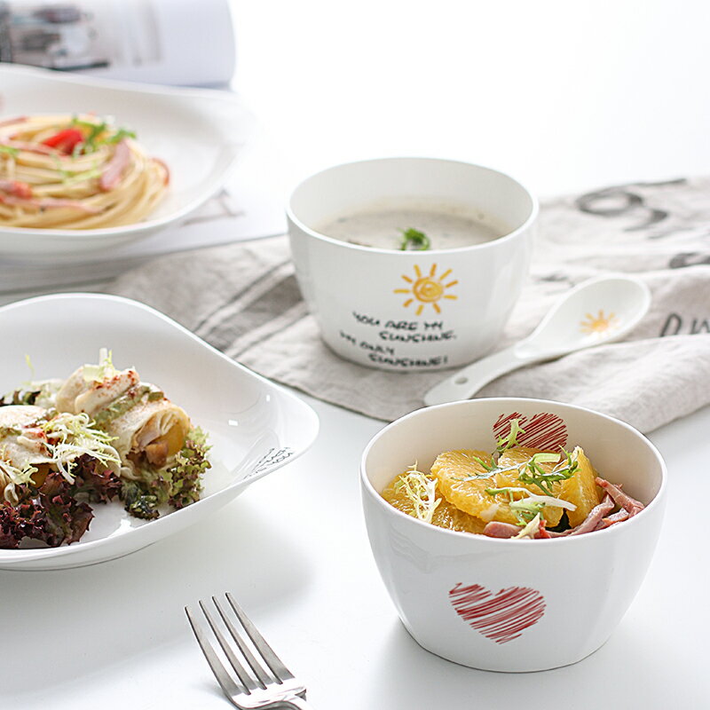 碗碟套裝家用創意組合米飯碗方形日式碗筷盤子簡約骨瓷陶瓷餐具