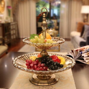 多層水果盤 奢華歐式雙層玻璃果盤炫紋高檔家用客廳大號水果盤糖果盤美式擺件