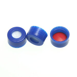 《實驗室耗材專賣》ALWSCI 2ml Vial瓶蓋 藍色平滑中空蓋 含9mm 白PTFE膜/紅silicone墊片 100pcs/pk 實驗儀器 塑膠製品 鐵氟龍/矽膠墊片