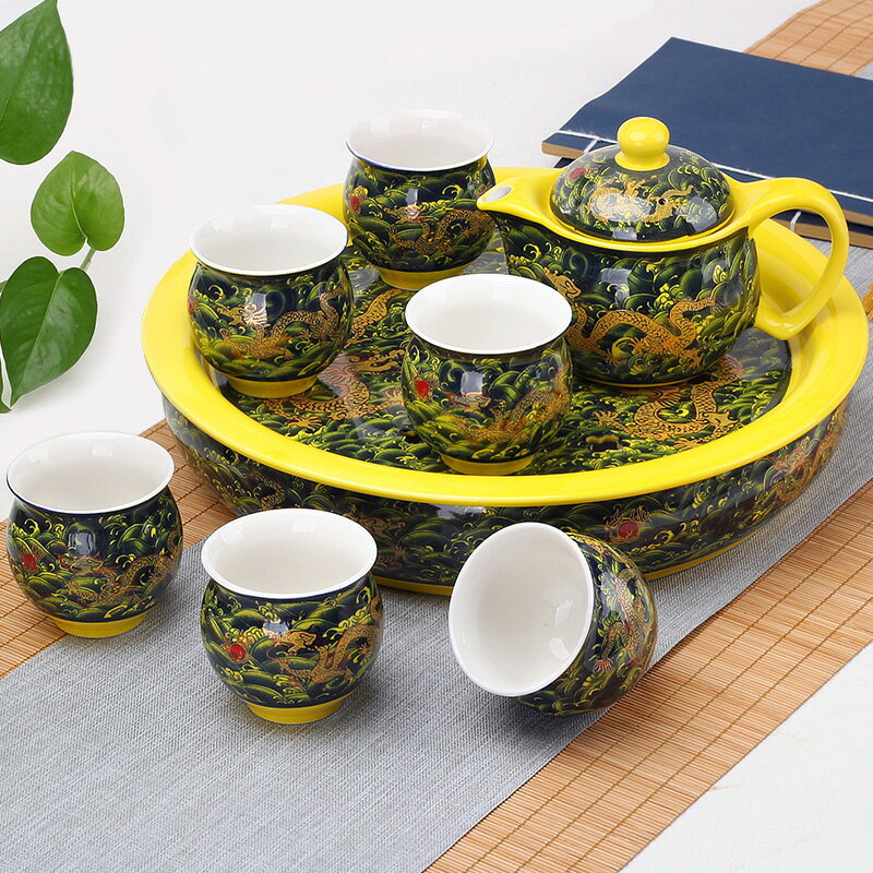 隔熱功夫茶具套裝家用陶瓷泡茶杯茶壺茶盤簡約現代中式青花瓷茶藝