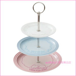 asdfkitty可愛家☆le creuset x sanrio限量聯名 雙子星三層陶瓷蛋糕架 粉紅色+藍色+白色-法國