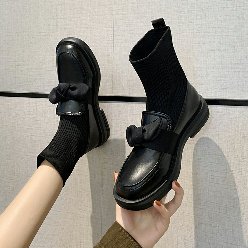 針織襪子馬丁靴夏季薄款女2021年新款炸街黑色顯瘦春秋單靴ins潮