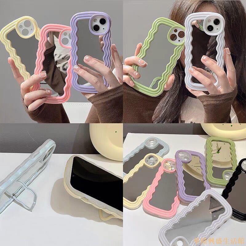 ins高階感奢華波浪鏡面支架手機殼適用於iPhone14131211promaxxsxr閨蜜手機殼