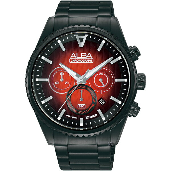 ALBA 雅柏錶 SIGNA 三眼計時石英腕錶 VD53-X388SD(AT3H91X1)-43mm-漸層紅面鋼帶【刷卡回饋 分期0利率】【APP下單22%點數回饋】