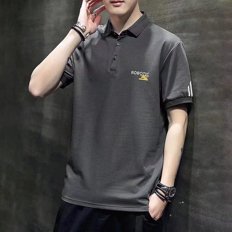 韓版短袖Polo衫男|大碼80公斤男裝上衣|夏季立領polo衫|修身百搭上衣|青少年立領polo衫|印花短袖打底衫男