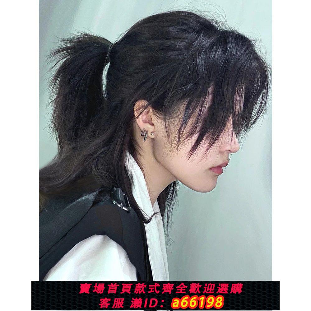 【臺灣公司 可開發票】狼尾假發男長發日系男生武士頭帥氣自然男士鯔魚頭日常全頭套式