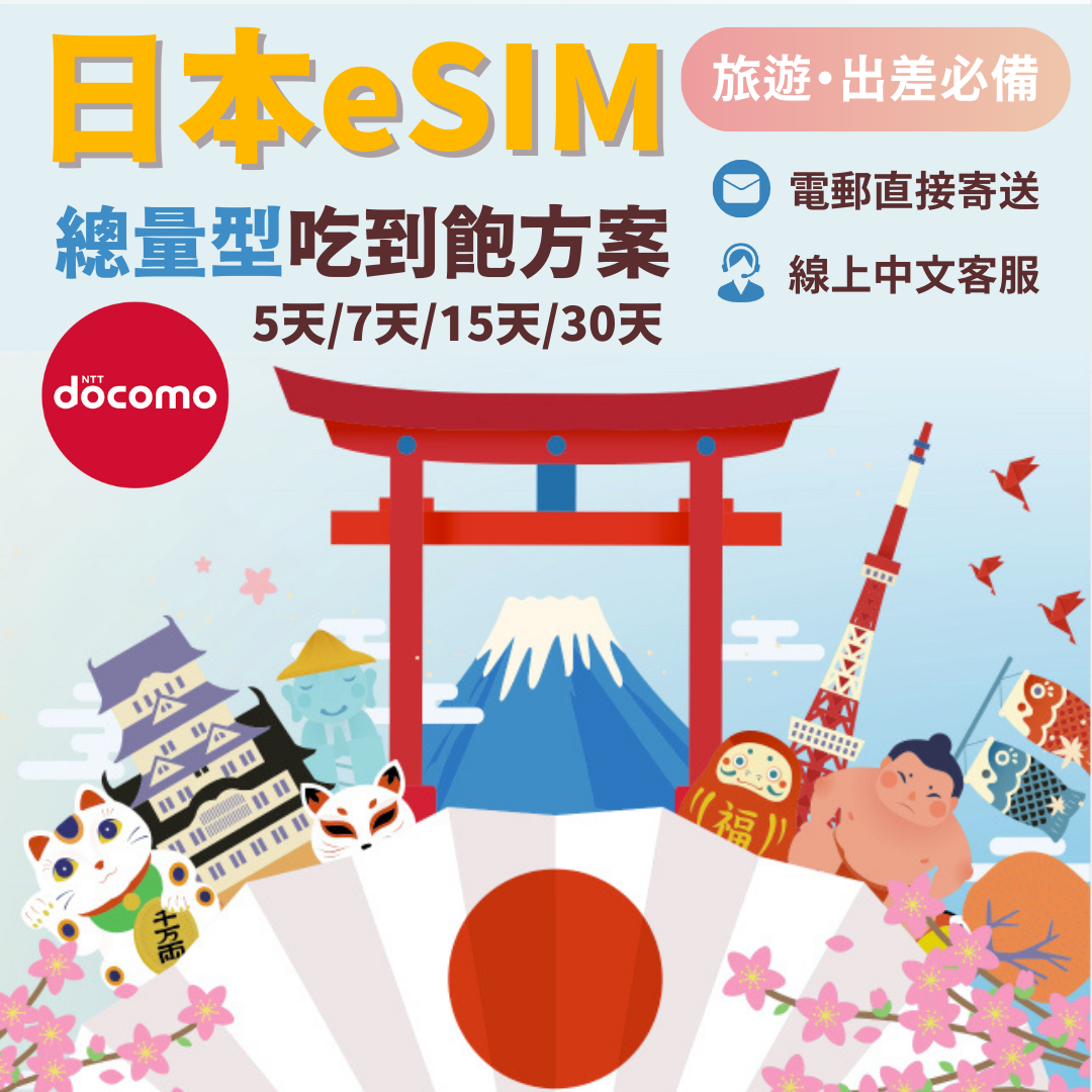 日本esim網絡卡 總量型3GB 5GB 10GB 吃到飽 5日 7日 15日 30日 虛擬上網絡卡 原生網路 旅遊 出差必備 Apple iOS Android安卓適用 docomo【1-2個工作日出貨】