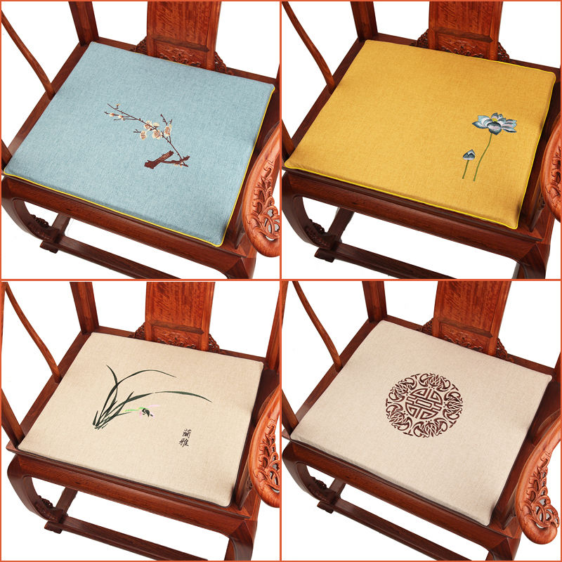 太師椅坐墊 中式椅墊 海綿坐墊 中式紅木椅子坐墊防滑可拆洗亞麻墊刺繡太師椅餐椅圈椅茶墊子客製化『cyd19382』