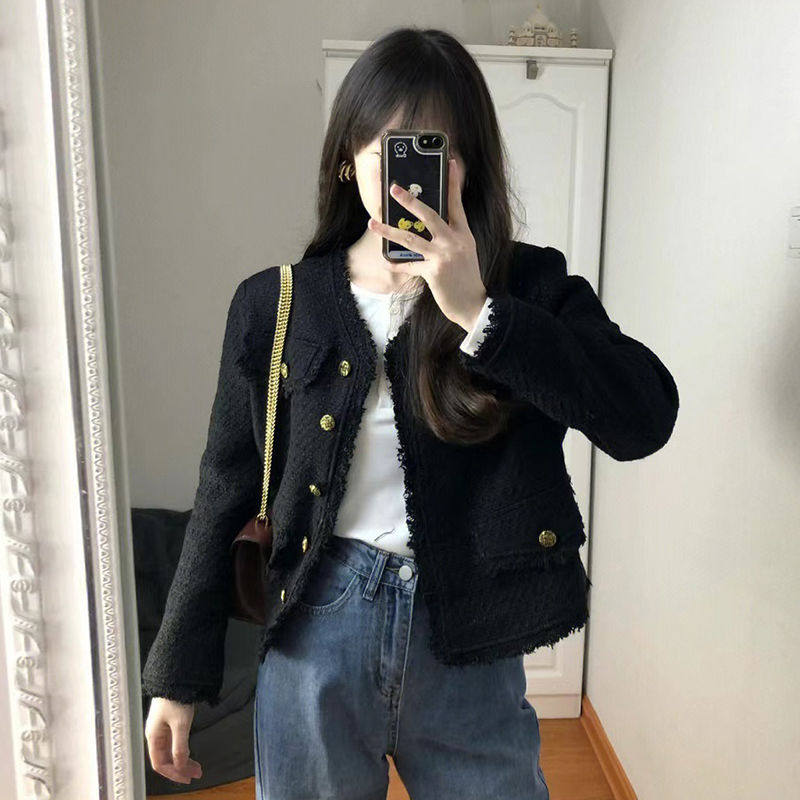 小香風外套女春秋2025年新款小個子短款高階感黑色ins開衫上衣潮-享樂