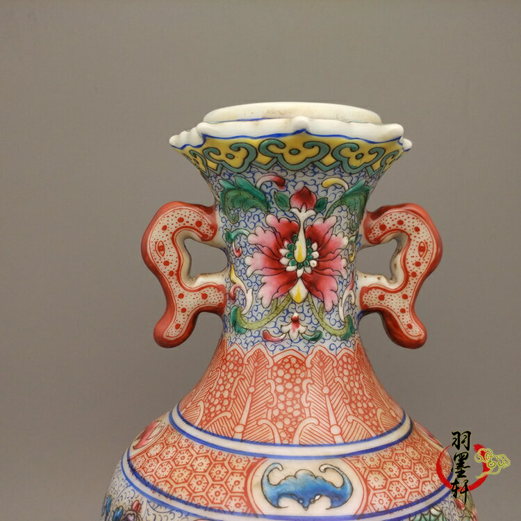 清乾隆粉彩琺瑯彩雙耳花瓶古董古玩仿古老貨陶瓷器手繪精品收藏| 協貿