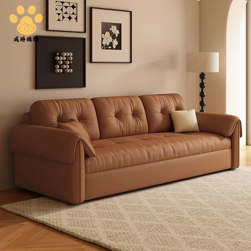 免運 復古風折疊沙發床 一體兩用小戶型 客廳2025新款可儲物貓爪皮抽拉床【AAWS109】