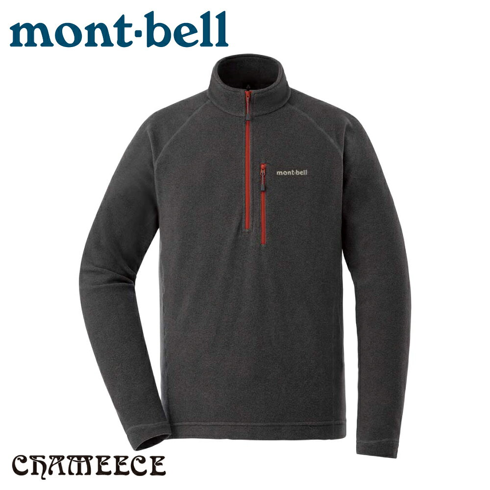 【Mont-Bell 日本 男 Chameece Pullover 刷毛半門襟《麻花深灰》】1104983/刷毛長袖/中層衣/排汗休閒衫/彈性透氣