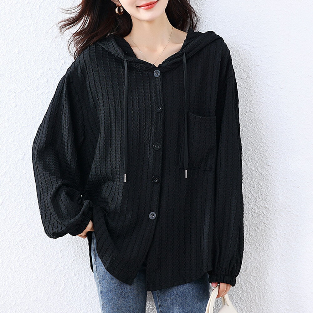 ＊ORead＊慵懶針織連帽復古休閒開襟外套上衣(黑色L~5XL)