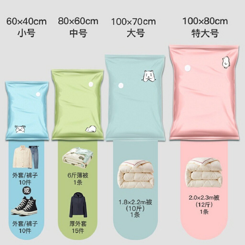 ISONA 小熊圖案 8絲抽氣式衣物棉被真空壓縮袋 真空收納袋 壓縮收納袋 棉被壓縮袋 PA+PE材質 3