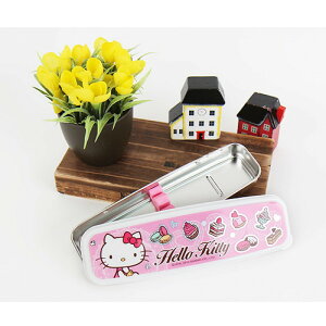 【震撼精品百貨】凱蒂貓 Hello Kitty 日本SANRIO三麗鷗粉色甜點不鏽鋼餐具盒*05314 震撼日式精品百貨